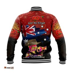 Australia Aboriginal ANZAC Baseball Jacket Remembrance Vibes - Red