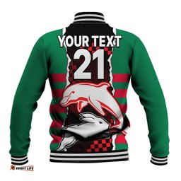 Custom Text And Number NRL Combine Rabbitohs and Dolphins Baseball Jacket