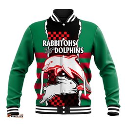 Custom Text And Number NRL Combine Rabbitohs and Dolphins Baseball Jacket
