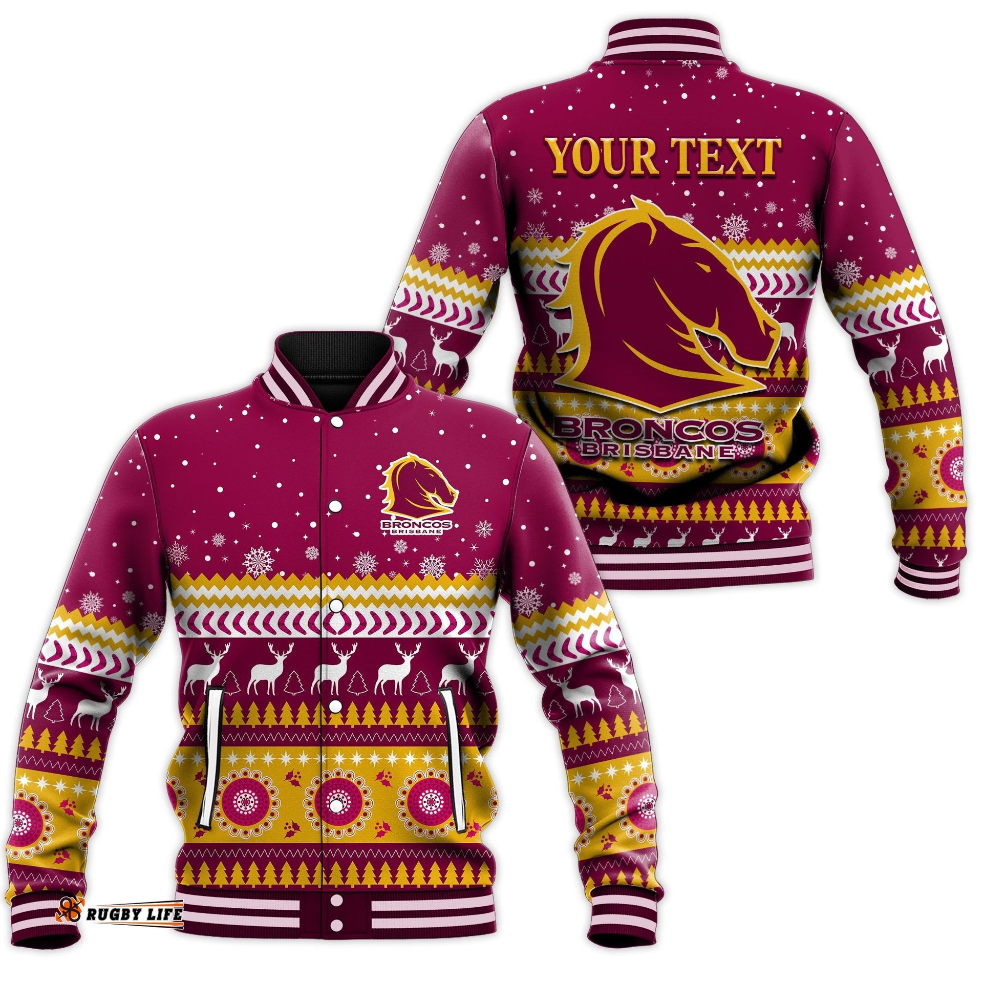 Custom Personalised Broncos Aboriginal Baseball Jacket Christmas Brisbane