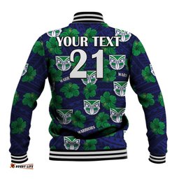 Custom Text And Number New Zealand Warriors Rugby Baseball Jacket Polynesian Style With Hibiscus