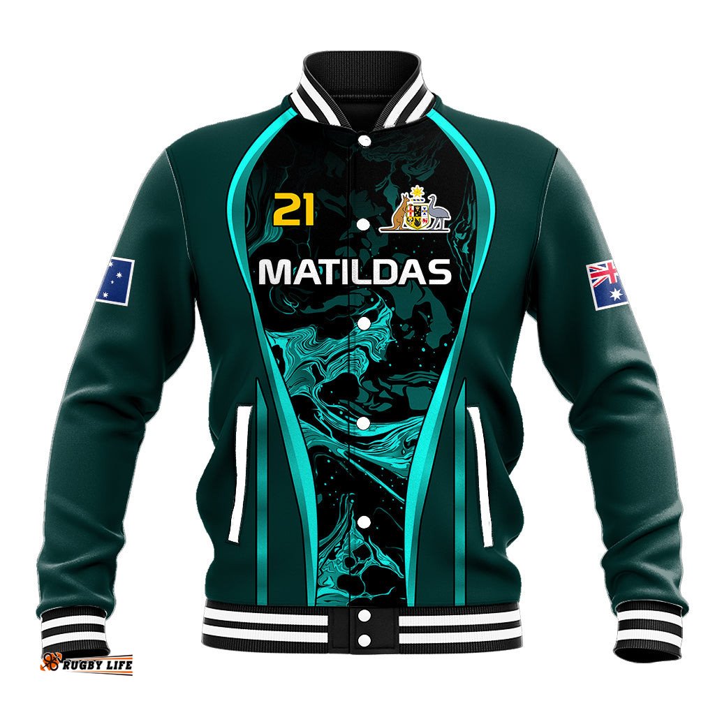 Custom Matildas Australia Soccer Baseball Jacket Liquid Marble Texture Vibe