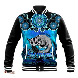 Personalised Australia Gemini Sugar Gilder Zodiac Baseball Jacket Auz Astrology Aboriginal - Aqua