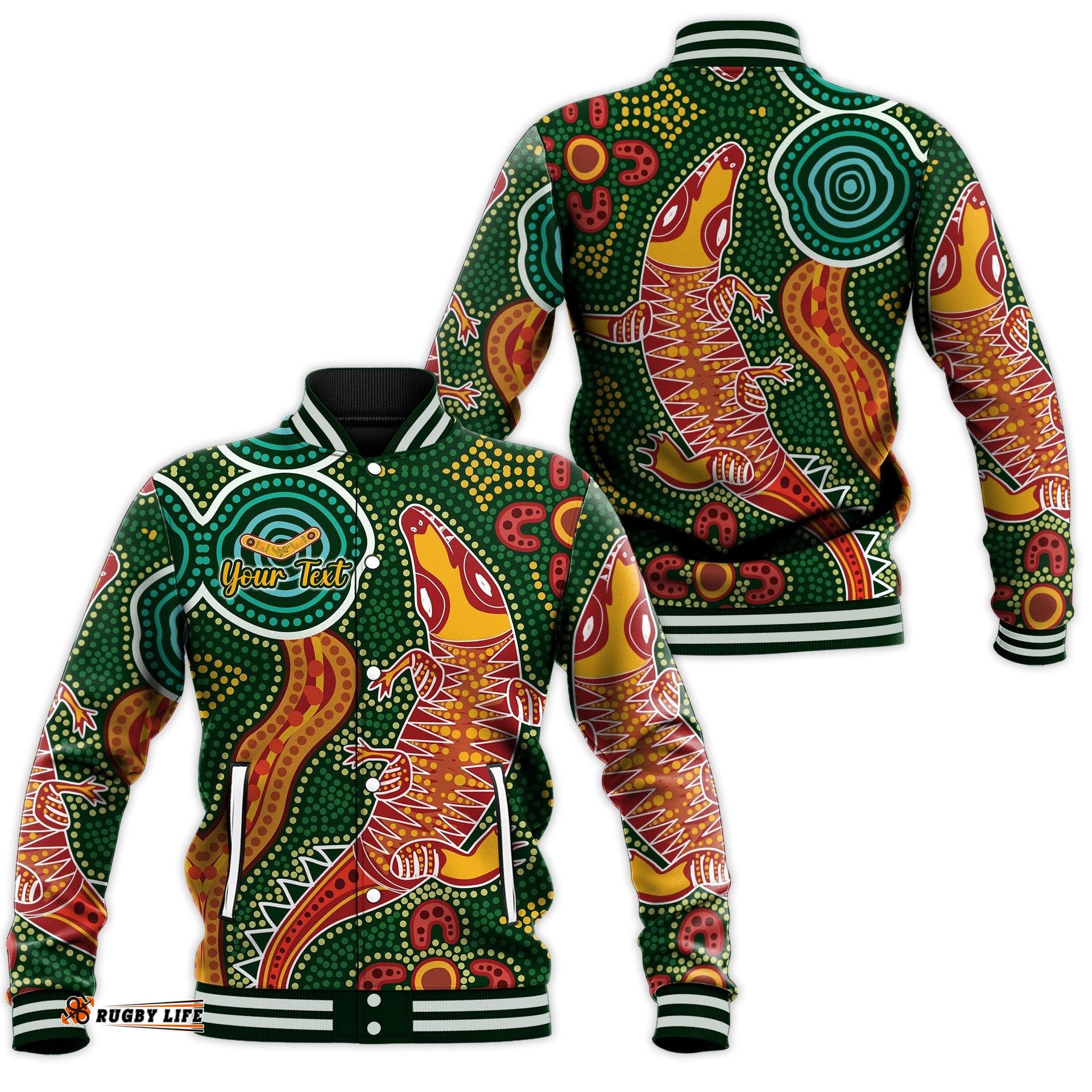 Custom Personalised Aboriginal Art Crocodile Baseball Jacket You Are Number One