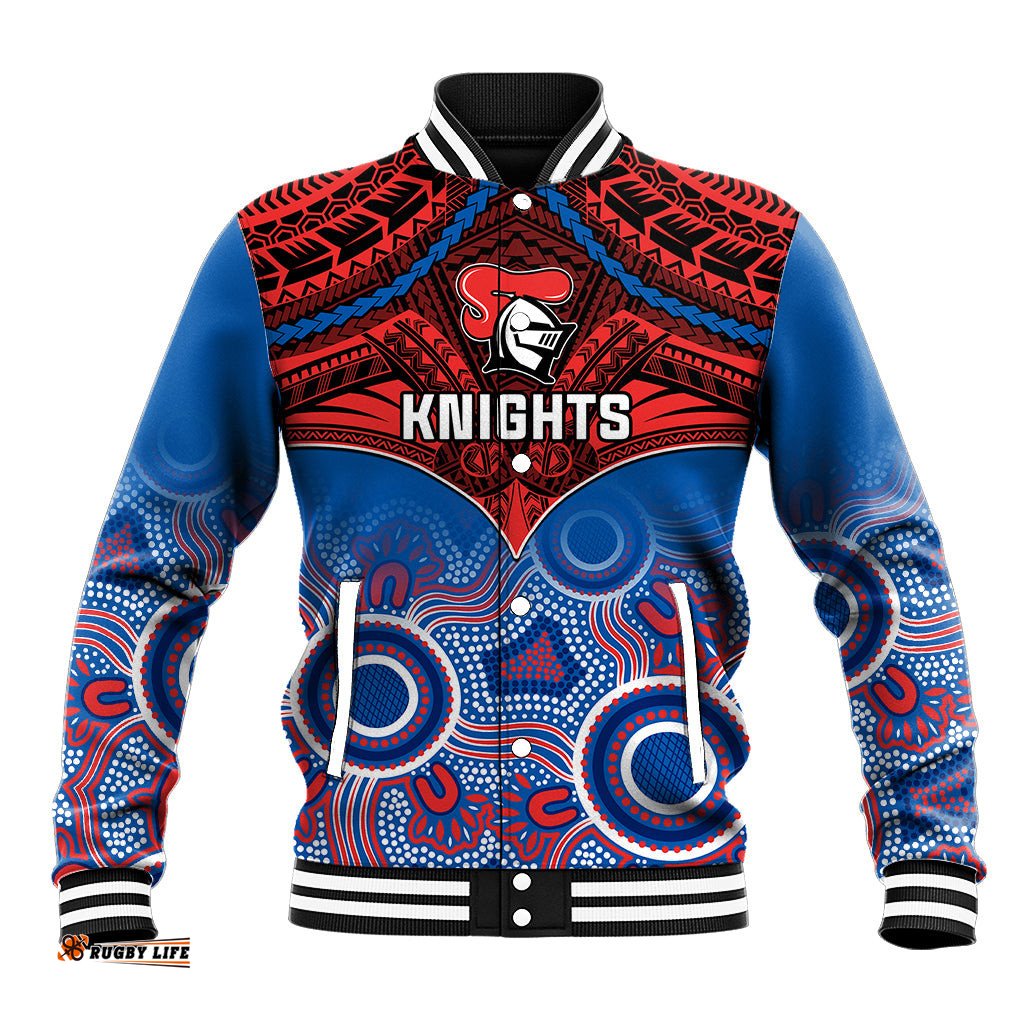 Personalised Knights Rugby Baseball Jacket Aboriginal Mix Polynesian Pattern