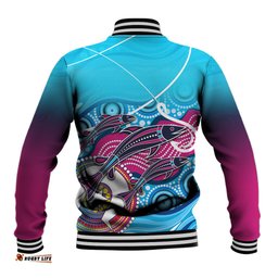 Australia Fishing Baseball Jacket Fishaholic With The Dhari Symbol And Aboriginal Pattern DT02