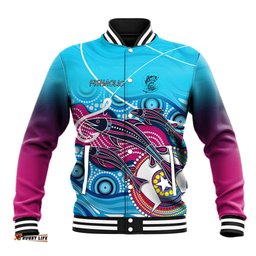 Australia Fishing Baseball Jacket Fishaholic With The Dhari Symbol And Aboriginal Pattern DT02