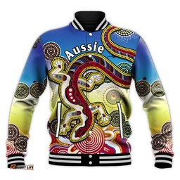 Custom Personalised Australia Baseball Jacket Indigenous Red Lizard Love Aussie Artsy
