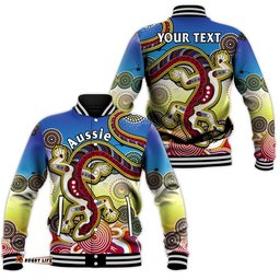 Custom Personalised Australia Baseball Jacket Indigenous Red Lizard Love Aussie Artsy