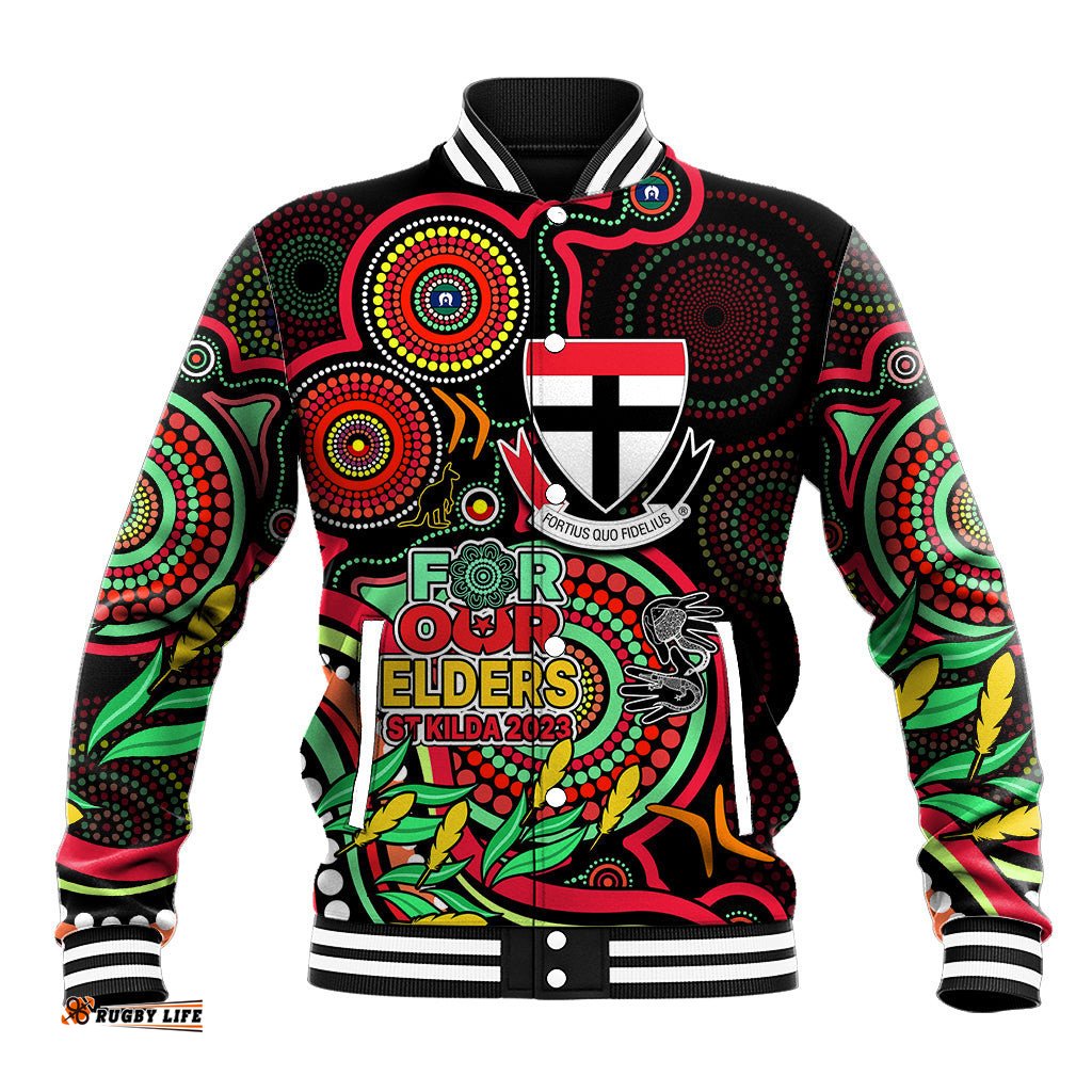 St Kilda Football Aboriginal Art Baseball Jacket NAIDOC Indigenous Tribal