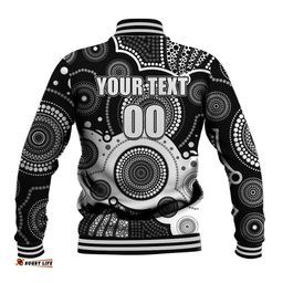 Custom Personalised And Number Magpies AFL Baseball Jacket Aboriginal Patterns