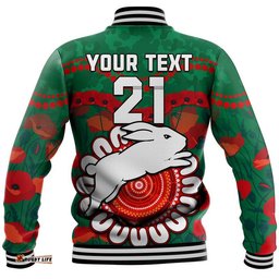 Custom Personalised Rabbitohs Rugby ANZAC Baseball Jacket Camouflage Poppy