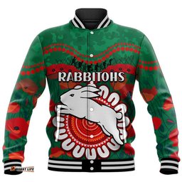 Custom Personalised Rabbitohs Rugby ANZAC Baseball Jacket Camouflage Poppy
