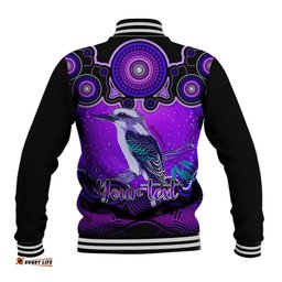 Personalised Australia Sagittarius Kookaburra Zodiac Baseball Jacket Auz Astrology Aboriginal - Purple