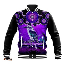 Personalised Australia Sagittarius Kookaburra Zodiac Baseball Jacket Auz Astrology Aboriginal - Purple