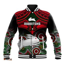 Rabbitohs Rugby Baseball Jacket Souths 1908 Aboriginal Mix Polynesian Pattern