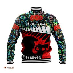Custom Personalised New Zealand Maori ANZAC Baseball Jacket Remembrance Soldier - Paua Shell