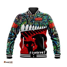 Custom Personalised New Zealand Maori ANZAC Baseball Jacket Remembrance Soldier - Paua Shell