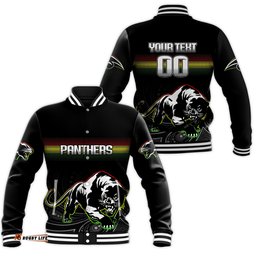 Custom Personalised Black Panthers Rugby League Aboriginal Baseball Jacket