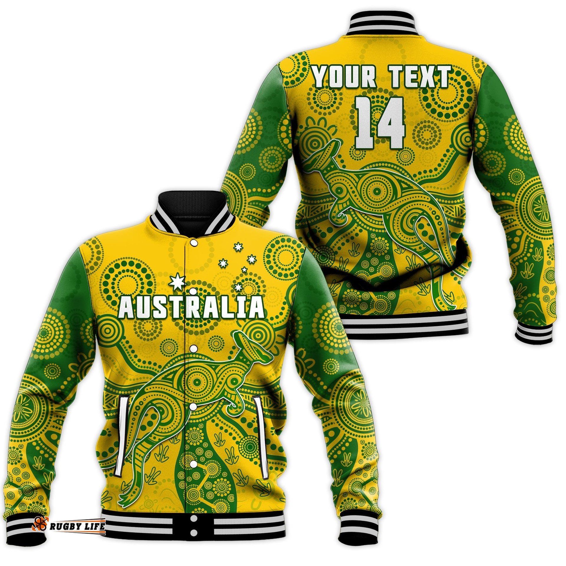 Custom Text And Number Australia Baseball Jacket National Colours Proud Aussie Special Indigenous