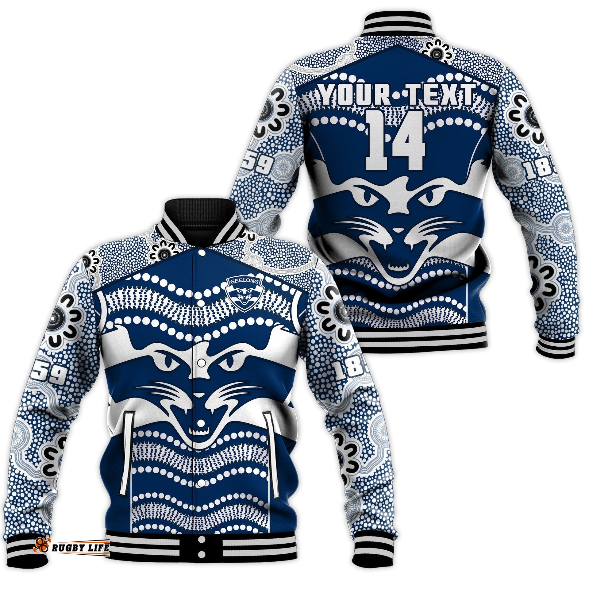 Custom Text And Number Cats Football Baseball Jacket Geelong 1859 Indigenous Sporty Version