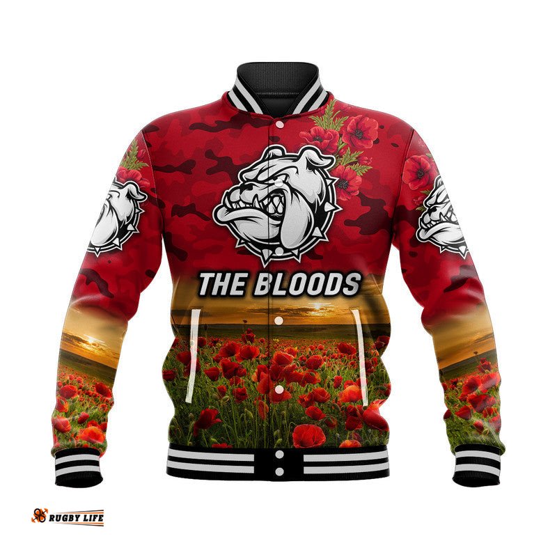 West Football Club Alice Springs ANZAC Baseball Jacket The Bloods Poppy Vibes - Red