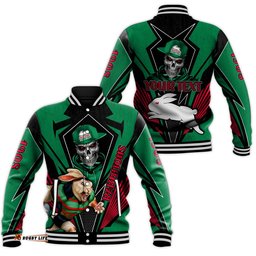 Custom Personalised Rabbitohs Rugby Baseball Jacket Mascot South Sydney Since 1908 Cool Skull