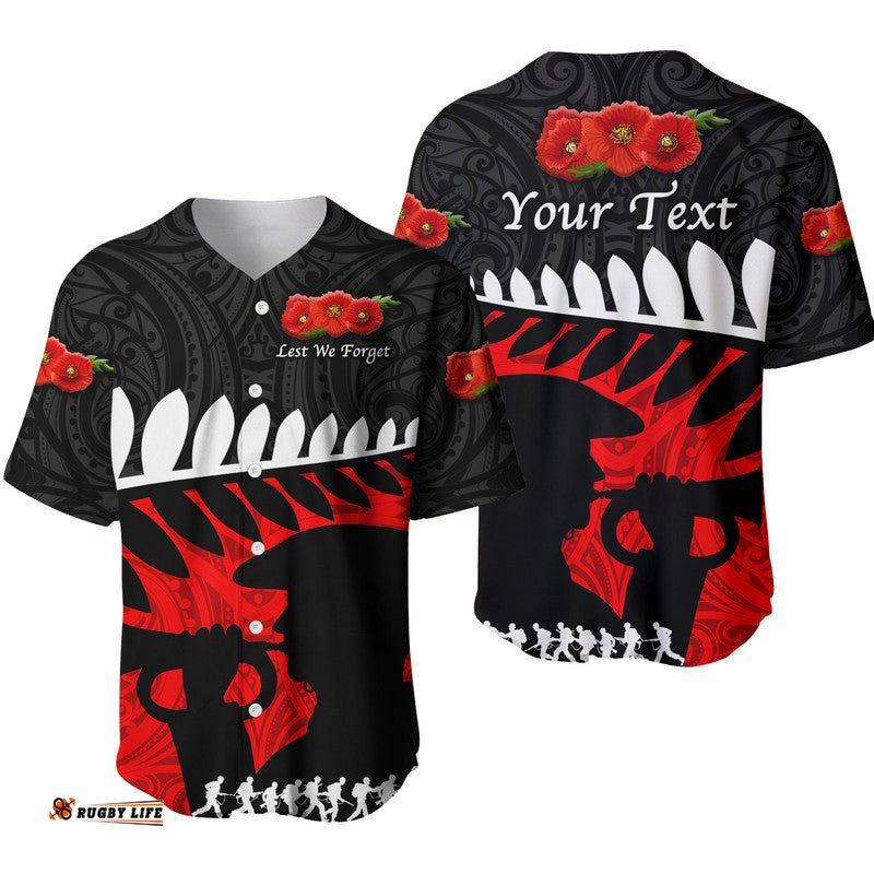 Custom Personalised New Zealand Maori ANZAC Baseball Jacket Remembrance Soldier - Black