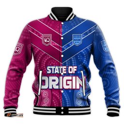 Custom Text and Number Blues and Maroons Rugby Baseball Jacket Origin NSW Combine Queensland Aboriginal Australian