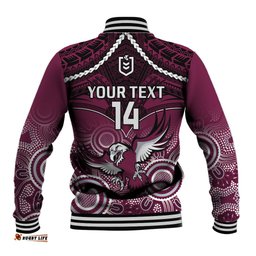 Personalised Sea Eagles Rugby Baseball Jacket Aboriginal Mix Polynesian Pattern
