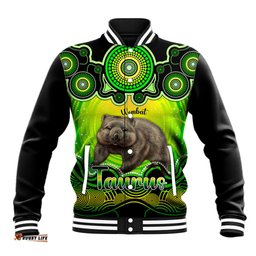 Personalised Australia Taurus Wombat Zodiac Baseball Jacket Auz Astrology Aboriginal - Green