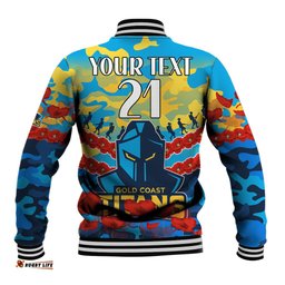Custom Text And Number Titans Rugby ANZAC Baseball Jacket Lest We Forget