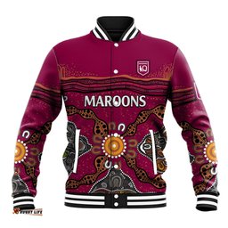 Custom Text And Number QLD Maroons Rugby Baseball Jacket Queensland Aboriginal Origin