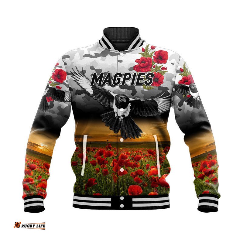 Collingwood Magpies ANZAC Baseball Jacket Poppy Vibes
