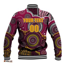 Custom Personalised And Number Broncos NRL Baseball Jacket Aboriginal Patterns
