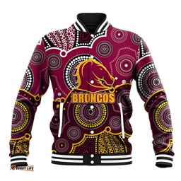 Custom Personalised And Number Broncos NRL Baseball Jacket Aboriginal Patterns