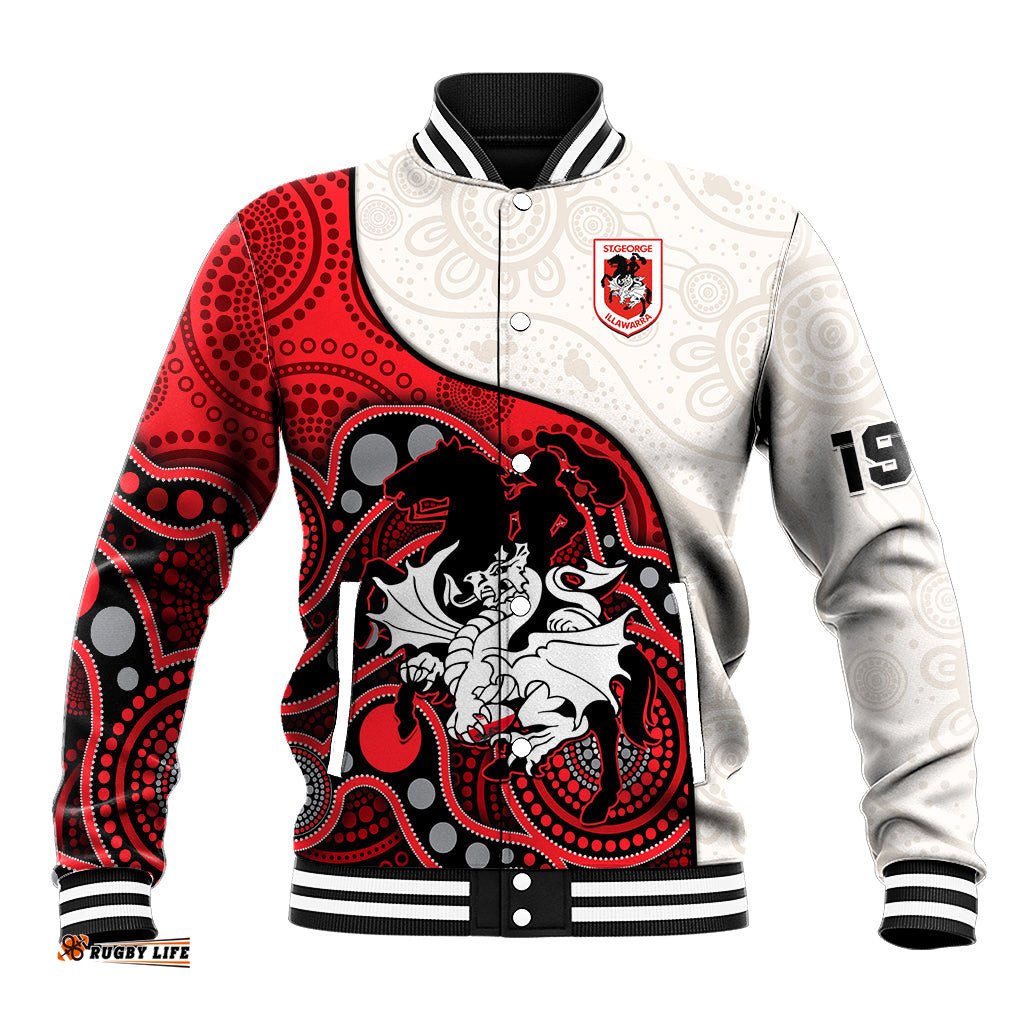 Custom Text And Number Dragons Rugby Baseball Jacket St George Illawarra 1998 Indigenous Art