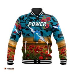 Custom Personalised Port Adelaide Power ANZAC Baseball Jacket Poppy Vibes