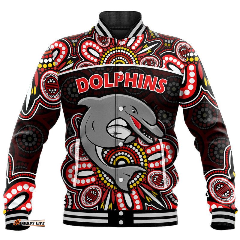 Dolphins Rugby Baseball Jacket Aboriginal Dot Painting