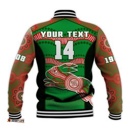 Custom Text And Number Rabbitohs Rugby Baseball Jacket Souths 1908 Aboriginal Dot Painting Go Bunnies