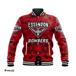 Essendon Bombers ANZAC Baseball Jacket Indigenous Vibes - Red