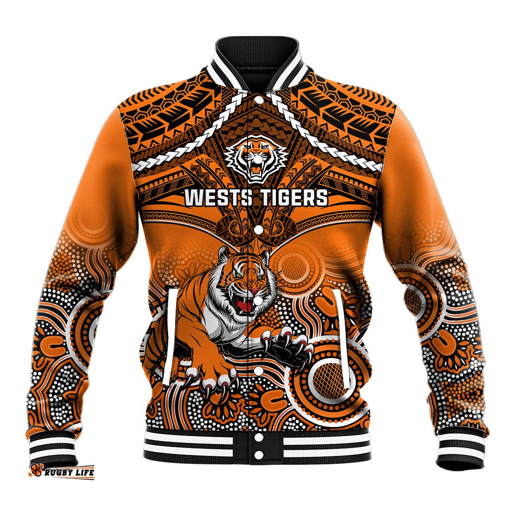 Tigers Rugby Baseball Jacket Aboriginal Mix Polynesian Pattern