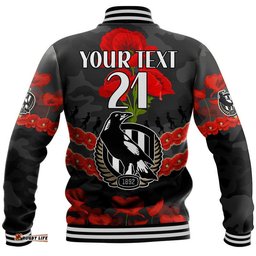 Custom Personalised Magpies Football ANZAC Baseball Jacket Lest We Forget