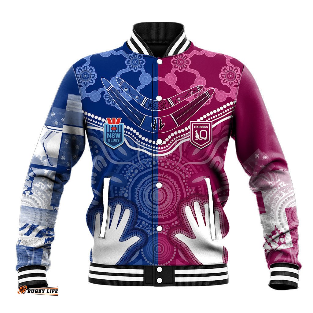 Personalised QLD Maroons Mix NSW Blues Indigenous Baseball Jacket Rugby State of Origin