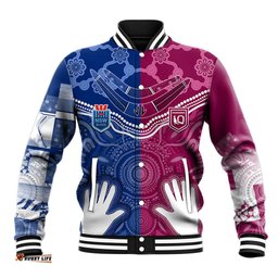 Personalised QLD Maroons Mix NSW Blues Indigenous Baseball Jacket Rugby State of Origin
