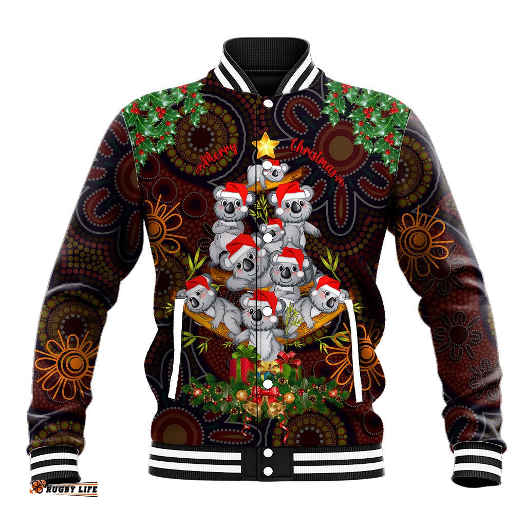 Aboriginal Christmas Baseball Jacket Aussie Koala Christmas Tree with Aboriginal Inspired DT02