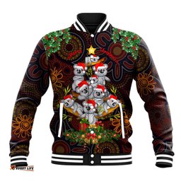 Aboriginal Christmas Baseball Jacket Aussie Koala Christmas Tree with Aboriginal Inspired DT02