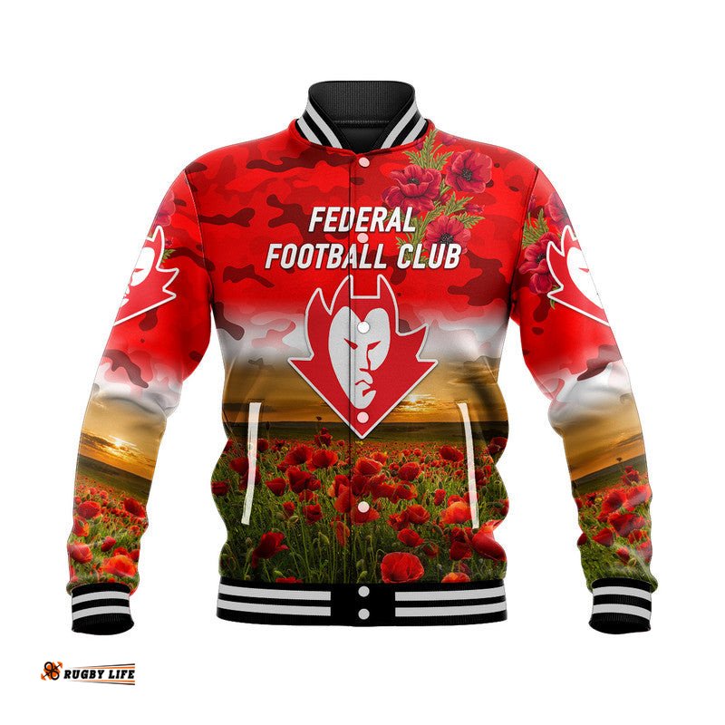 Federal Football Club ANZAC Baseball Jacket Poppy Vibes