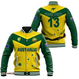 Custom Text and Number Australia Cricket Baseball Jacket Go Aussie Champions