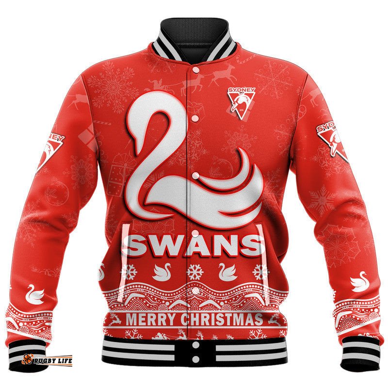 Custom Personalised And Number Sydney Swans Unique Winter Season Baseball Jacket Swans Merry Christmas